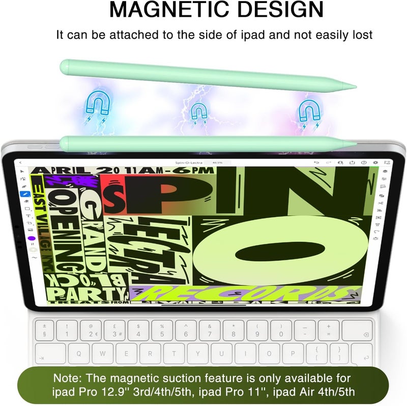 HATOKU Pen for iPad 2018-2025, 15 Mins Fast Charging Pencil 1st Gen with Tilt & Palm Rejection Compatible with iPad Air 3/4/5/M2/M3, iPad mini 5/6/7, iPad 6/7/8/9/10/11, iPad Pro 11/12.9"/M4 M5(Green) - Image 3